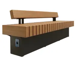 Скамейка стальная «Wood Bench» с USB-входами 2,0 м (одна спинка)