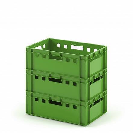 Ящик пластиковый для мяса Е2 (глубокой заморозки), 600х400х200 мм, зеленый