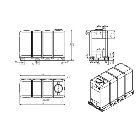Емкость KR 4000л с откидной крышкой белая в обрешетке New