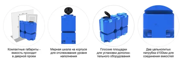 Емкость ST 2000л с патрубками 100мм под плотность до 1.5 г/см3 с откидной крышкой синяя в обрешетке