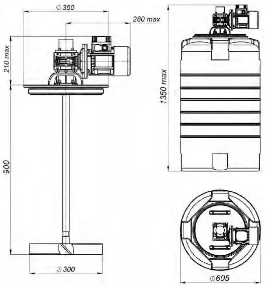 Емкость T 300 синий с лопастной мешалкой