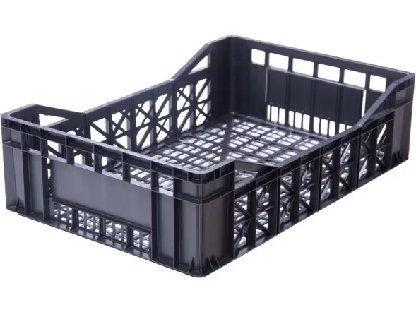 Ящик пластиковый перфорированный, 600x400x165 мм, 25 л, черный [165 ВС]