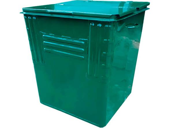 Контейнер металлический усиленный для ТБО/ТКО с крышкой, 750 л (0.75 м³), зеленый [КТБО 0.75-2 Н]