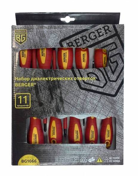 Набор отверток диэлектрических до 1000V 11 предметов BERGER