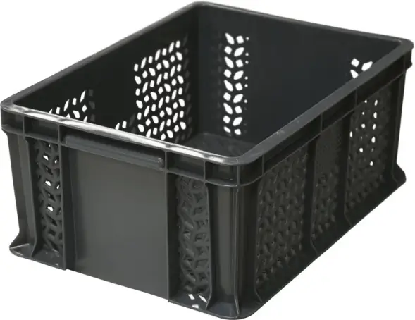 Ящик пластиковый перфорированный, 400×300×180 мм, 16.6 л, чёрный [702.01.02]