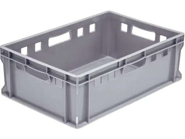 Ящик пластиковый мясной сплошной Е2 (евроформат), 600х400х200 мм, 42 л, серый [207-P]